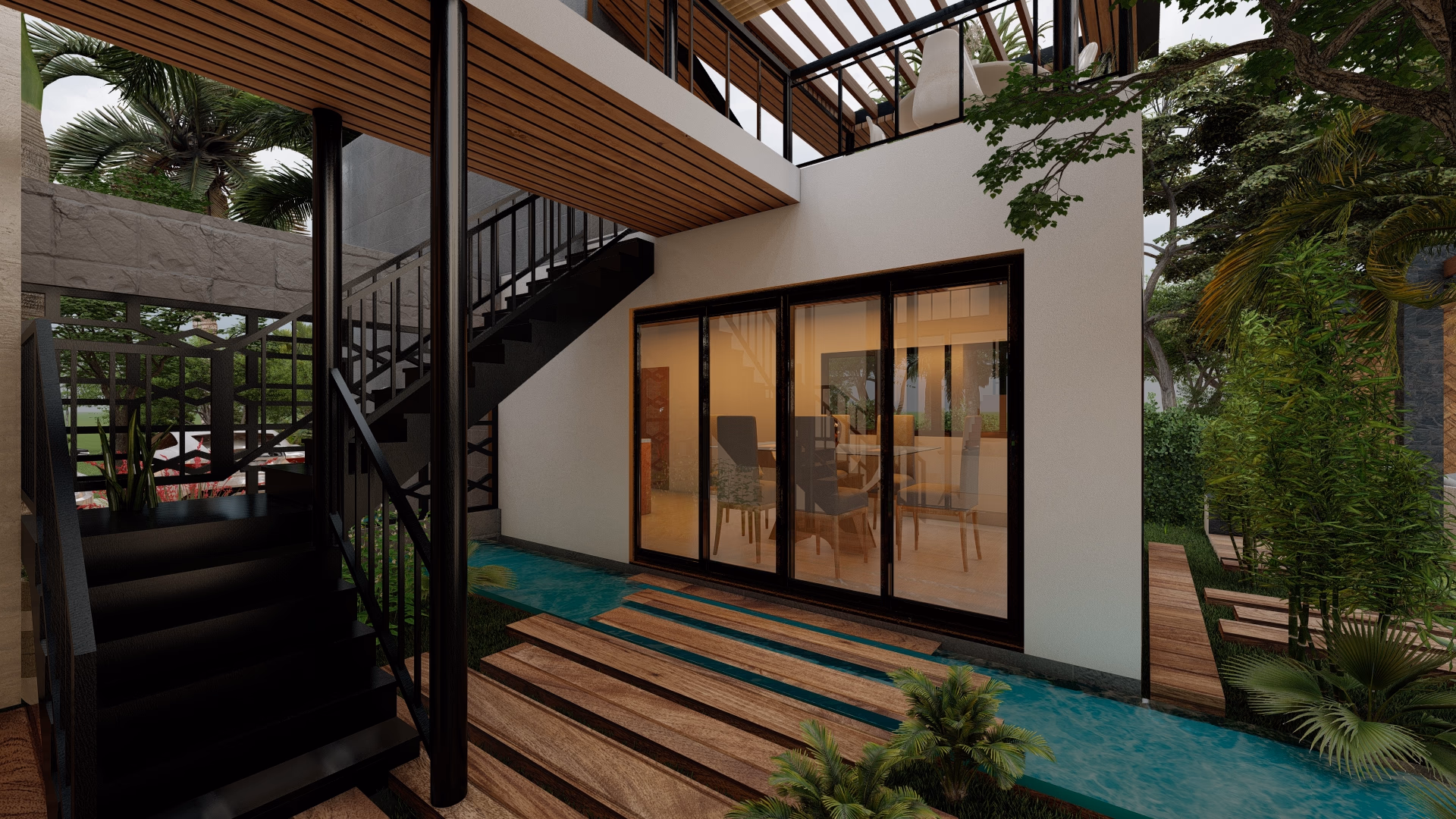 Casa moderna con piscina y arquitectura contemporánea